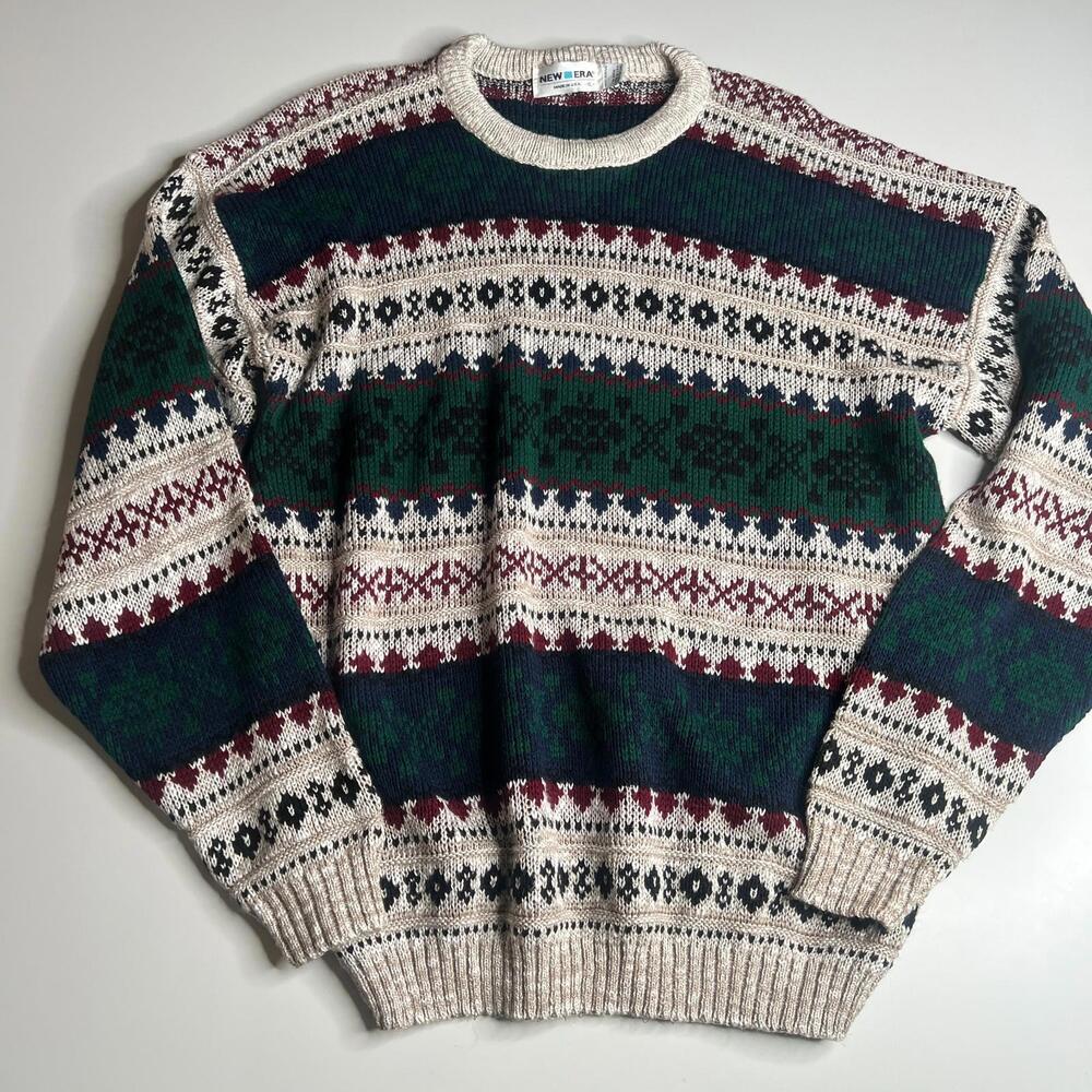 Vintage New Era Fair Isle Knit Sweater XL Made in USA – Multicolor Nordic Patter